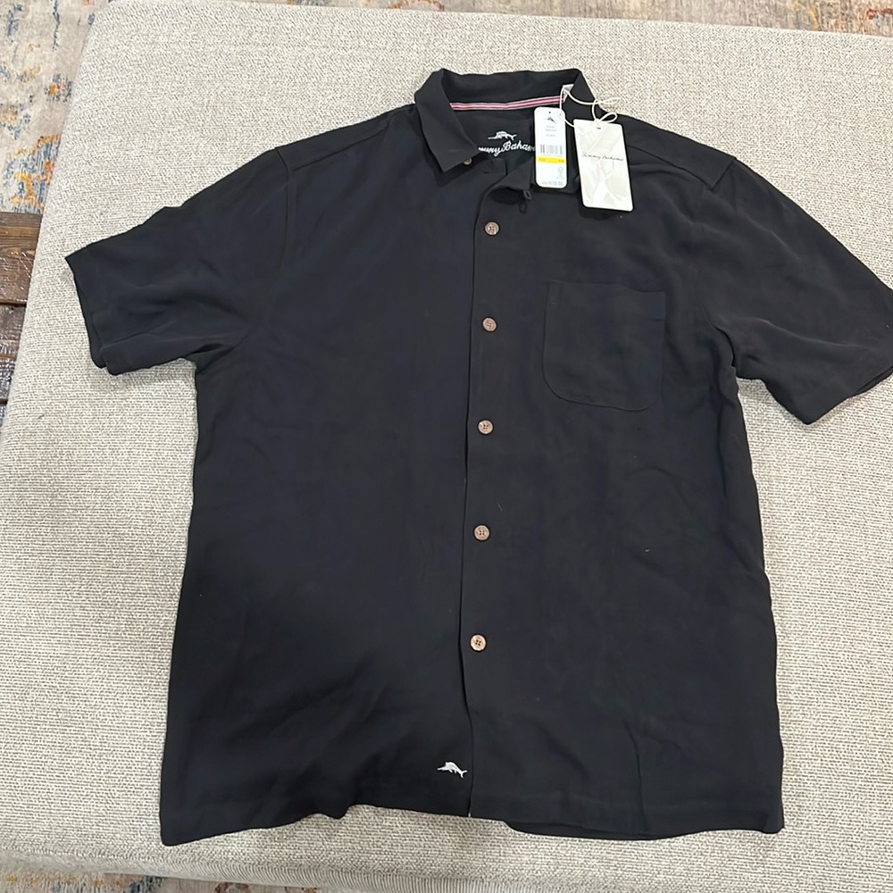 Tommy Bahama tropical isles shirt black medium silk